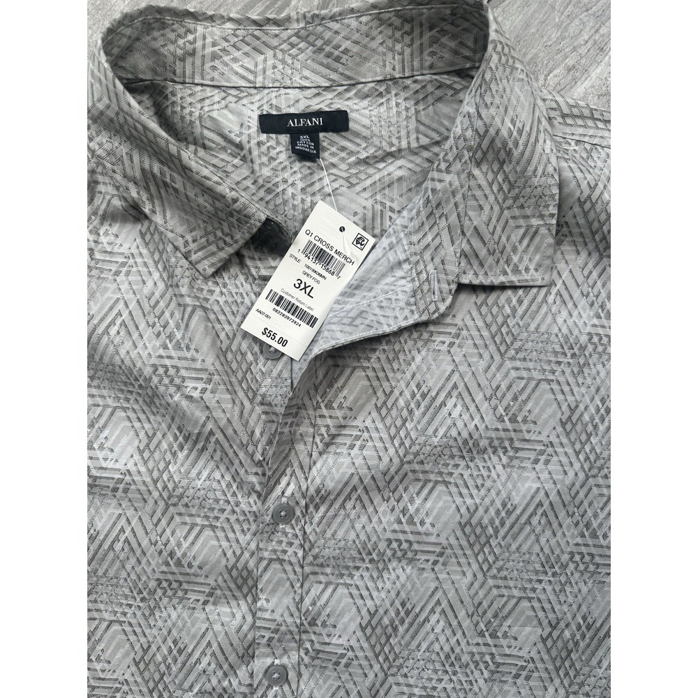Alfani Mens 3XL Gray Geometric Button Up Shirt 100% Cotton Short Sleeve NWT 0225